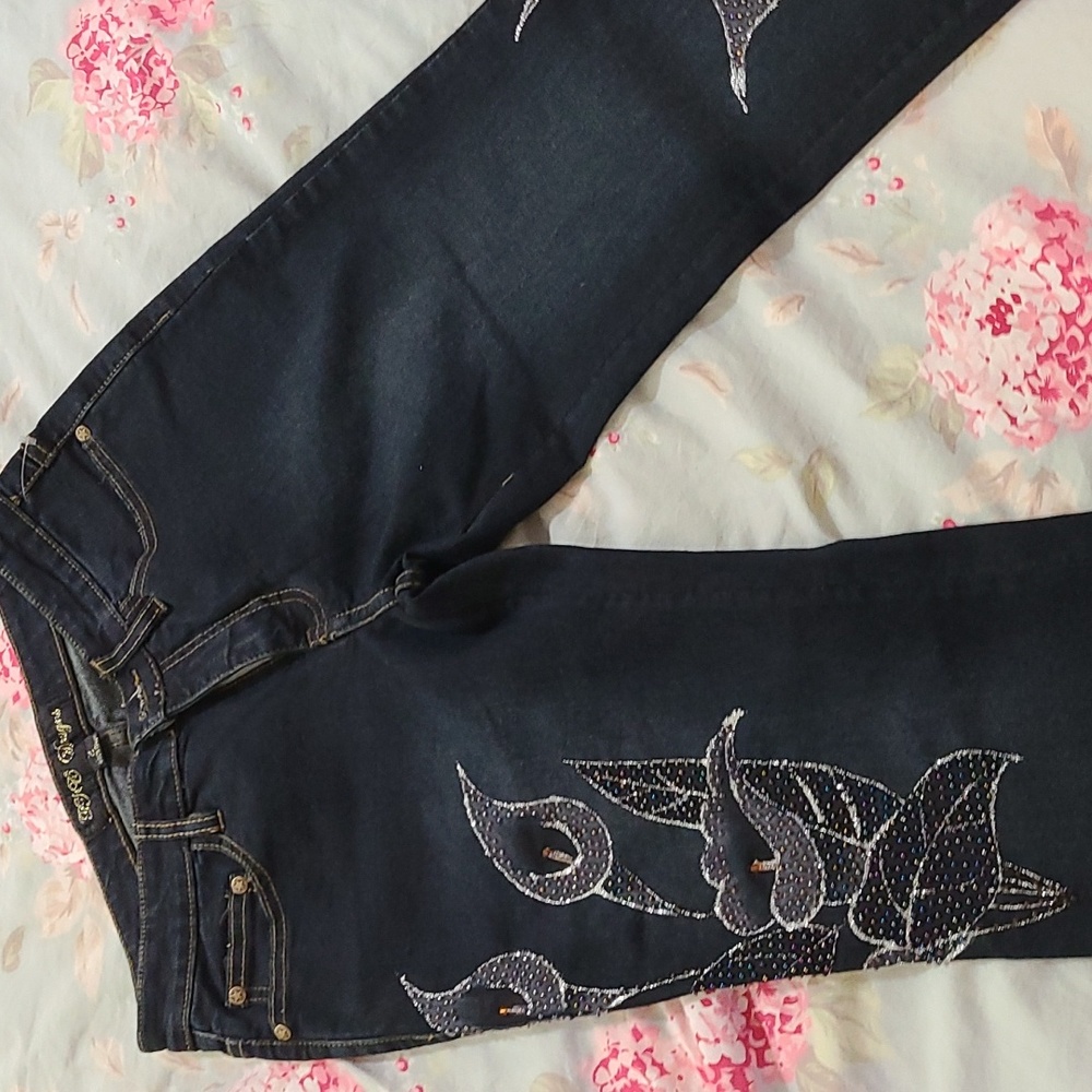 Vintage TKC Design Beaded Design Floral Flower design jeans